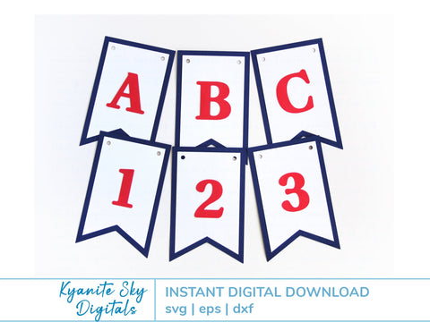 Banner Bunting Kit SVG cut files 3 layer bunting with alphabet and numbers SVG Kyanite Sky Digitals 