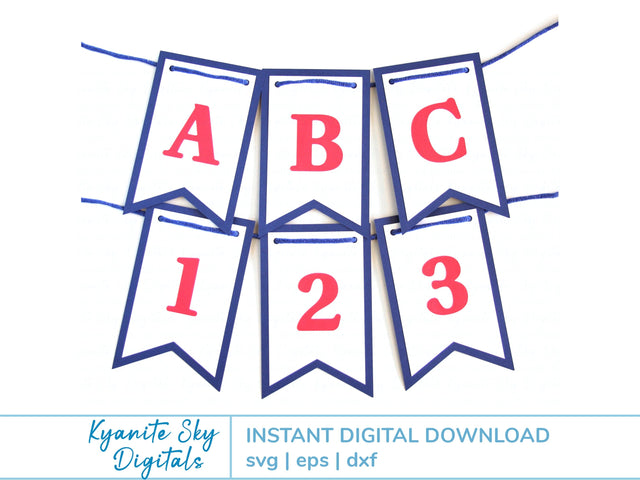 Banner Bunting Kit SVG cut files 3 layer bunting with alphabet and numbers SVG Kyanite Sky Digitals 