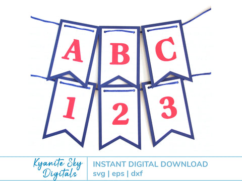 Banner Bunting Kit SVG cut files 3 layer bunting with alphabet and numbers SVG Kyanite Sky Digitals 