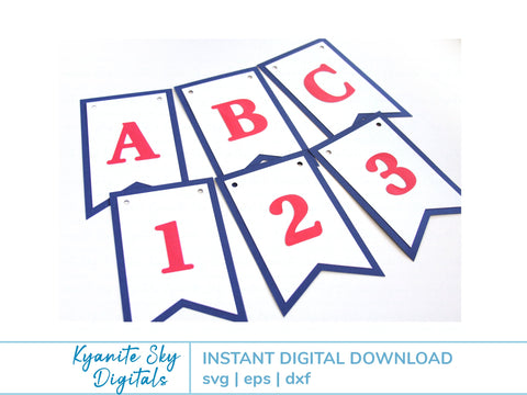 Banner Bunting Kit SVG cut files 3 layer bunting with alphabet and numbers SVG Kyanite Sky Digitals 