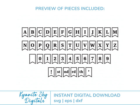 Banner Bunting SVG Kit garland with alphabet letters and numbers SVG Kyanite Sky Digitals 