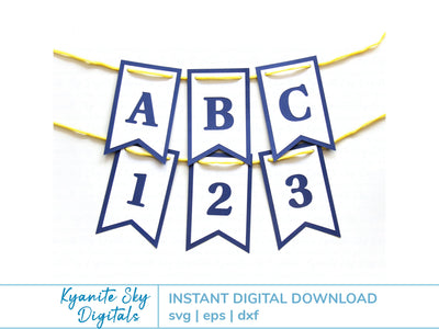 Banner Bunting SVG Kit garland with alphabet letters and numbers SVG Kyanite Sky Digitals 