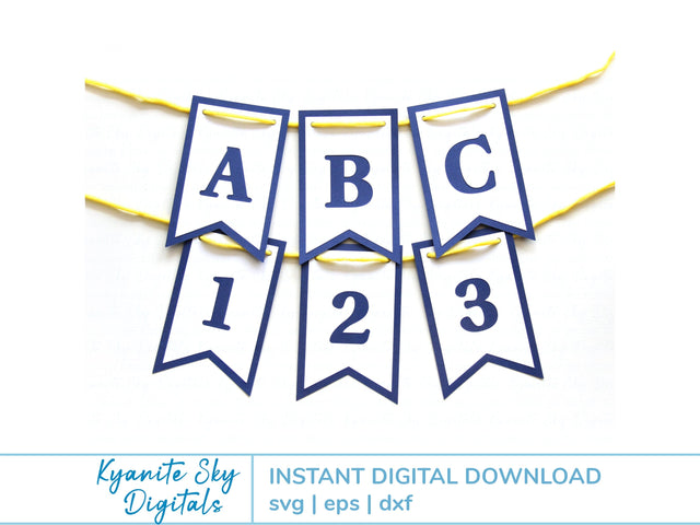 Banner Bunting SVG Kit garland with alphabet letters and numbers SVG Kyanite Sky Digitals 