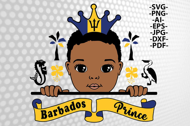 Barbados Prince Afro Boy SVG PNG JPG PDF EPS DXF AI Clipart File for Melanin Baby Boy Art Black Royal Crown Baby Boy Sublimation SVG 1uniqueminute 