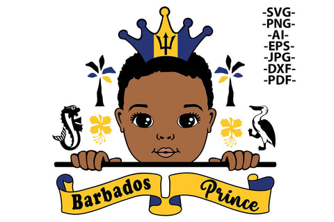 Barbados Prince Afro Boy SVG PNG JPG PDF EPS DXF AI Clipart File for Melanin Baby Boy Art Black Royal Crown Baby Boy Sublimation SVG 1uniqueminute 