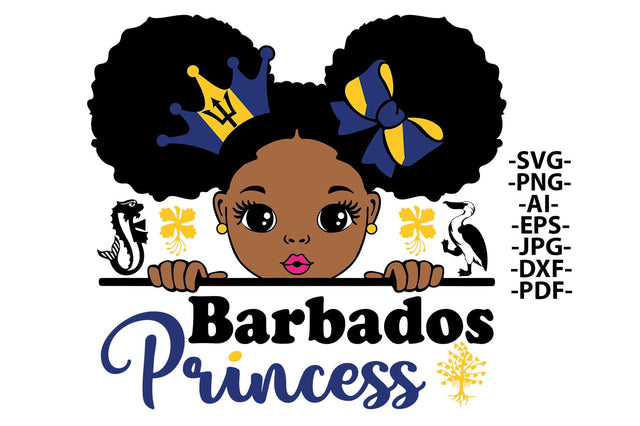 Barbados Princess Afro Girl SVG PNG JPG PDF EPS DXF AI Caribbean Heritage Crown Clipart for Sublimation and Craft Projects SVG 1uniqueminute 