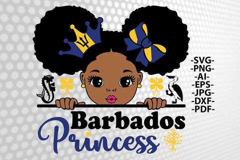 Barbados Princess Afro Girl SVG PNG JPG PDF EPS DXF AI Caribbean Heritage Crown Clipart for Sublimation and Craft Projects SVG 1uniqueminute 