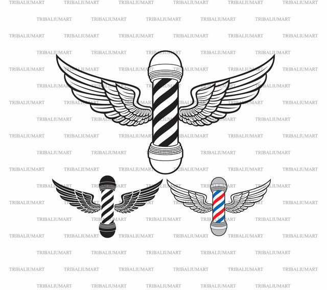 Barber Pole with Wings. Barbershop Salon. SVG TribaliumArtSF 