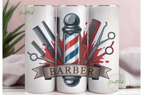 Barber Shop 20oz Tumbler Wrap Sublimation PixelChick 