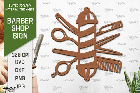 Barber Shop Sign Laser Cut. Wood Barber Sign SVG SVG Evgenyia Guschina 