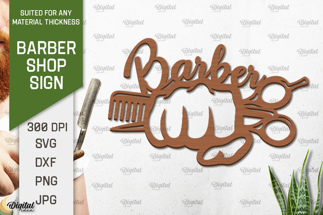 Barber Shop Sign Laser Cut. Wood Barber Sign SVG SVG Evgenyia Guschina 