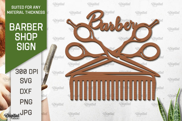 Barber Shop Sign Laser Cut. Wood Barber Sign SVG SVG Evgenyia Guschina 