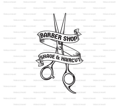 Barber Shop Symbol. Shave and Haircuts Sign with Scissors. SVG TribaliumArtSF 