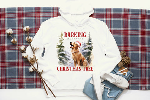 Barking Around the Christmas Tree, Funny Dog Saying PNG Sublimation CraftLabSVG 