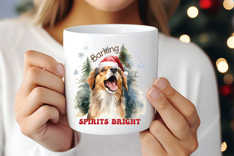 Barking Spirits Bright, Funny Christmas Dog Saying PNG Sublimation CraftLabSVG 