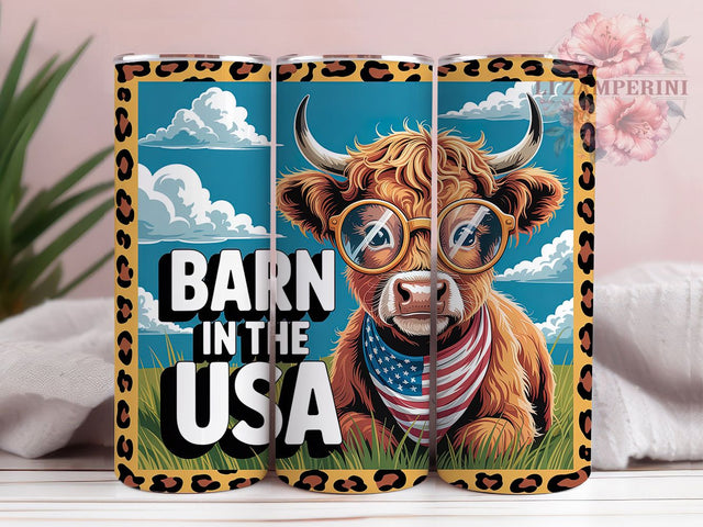 Barn in USA Cow 20oz Tumbler, Highland Cow Wrap, American Flag Sublimation, Patriotic USA Design, Independence Day Wrap, 20oz Tumbler Design, PNG Tumbler Wrap Sublimation Li Zamperini 