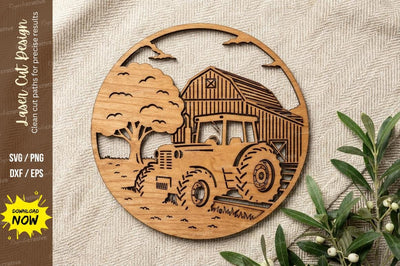 Barn Tractor Scene Laser Cut, barn svg, tractor svg, farm svg, rural svg, laser cut svg SVG Regulrcrative 