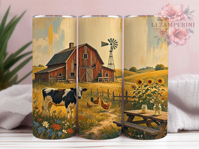 Barn Windmill Sunflower Glow 20oz Tumbler, Barn Motif, Windmill Accent, Sunflower Design, Glow Effect, Rustic Charm, Skinny Tumbler, Sublimation PNG Sublimation Li Zamperini 