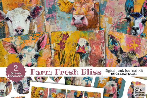Barnyard Farm Spring Digital Junk Journal Kit Half Pages | Easter Floral Digital Pattern Fine Purple Elephant Creations 