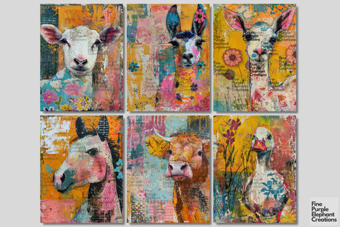 Barnyard Farm Spring Digital Junk Journal Kit Half Pages | Easter Floral Digital Pattern Fine Purple Elephant Creations 