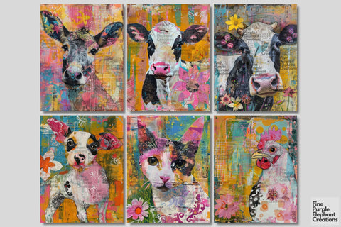 Barnyard Farm Spring Digital Junk Journal Kit Half Pages | Easter Floral Digital Pattern Fine Purple Elephant Creations 