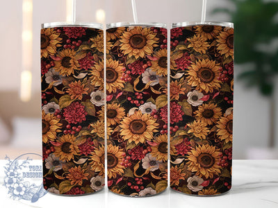 Baroque Autumn Florals 20oz Tumbler, Baroque Style, Autumn Florals, Elegant Design, Sublimation Wrap, 20oz Tumbler, Vintage Aesthetic, Ornamental Pattern Sublimation ToriDesigns 