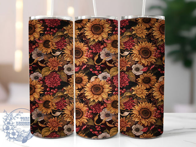 Baroque Autumn Florals 20oz Tumbler, Baroque Style, Autumn Florals, Elegant Design, Sublimation Wrap, 20oz Tumbler, Vintage Aesthetic, Ornamental Pattern Sublimation ToriDesigns 