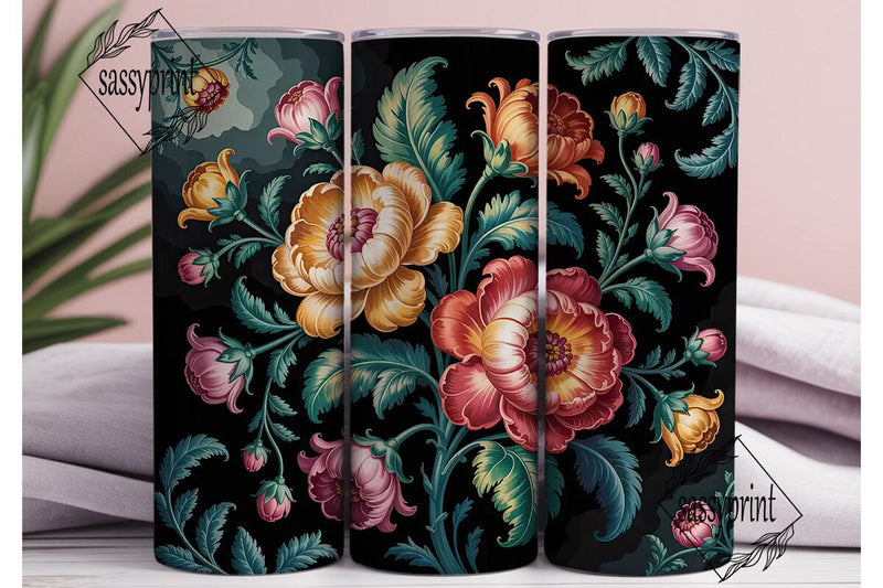 Baroque Floral Tumbler Wrap PNG Sublimation sassyprint 
