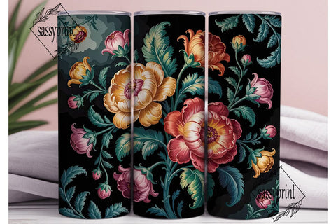 Baroque Floral Tumbler Wrap PNG Sublimation sassyprint 