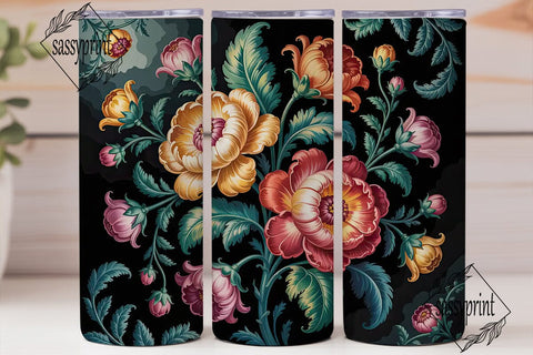 Baroque Floral Tumbler Wrap PNG Sublimation sassyprint 