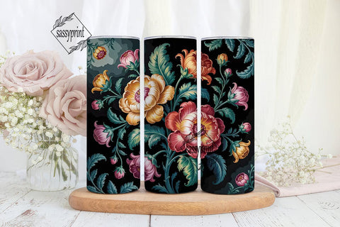 Baroque Floral Tumbler Wrap PNG Sublimation sassyprint 