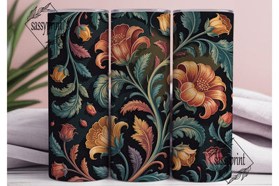 Baroque Floral Tumbler Wrap PNG Sublimation sassyprint 