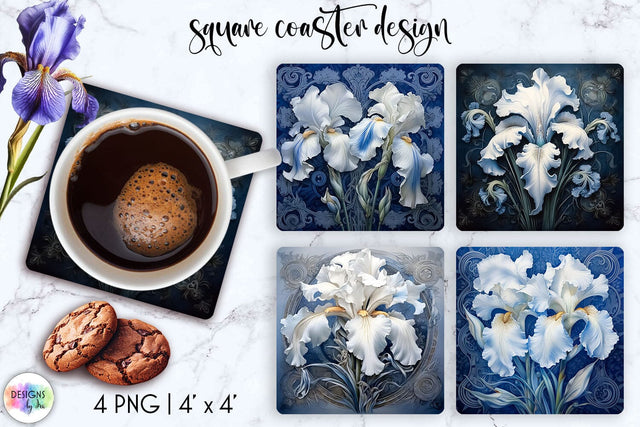 Baroque Iris Flowers Coaster Sublimation Set Sublimation Designs by Ira 