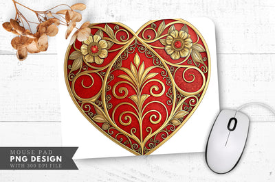 Baroque Stained Glass Heart Mouse Pad PNG Design Sublimation Regulrcrative 
