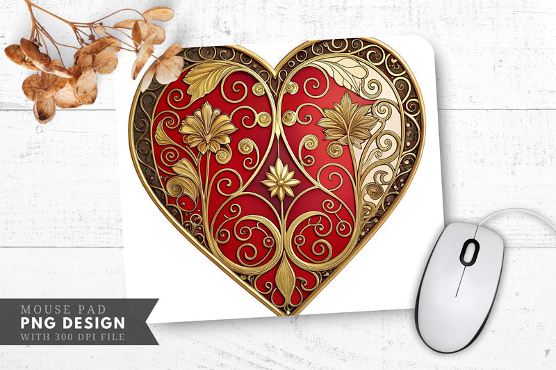 Baroque Stained Glass Heart Mouse Pad PNG Design Sublimation Regulrcrative 