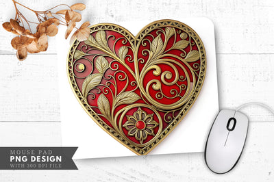 Baroque Stained Glass Heart Mouse Pad PNG Design Sublimation Regulrcrative 
