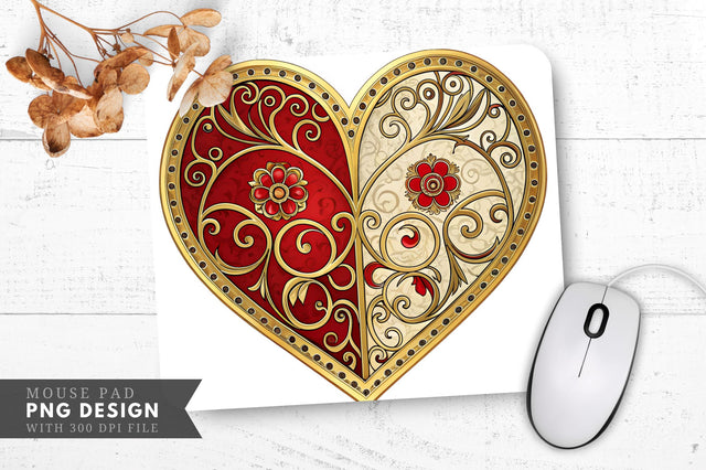 Baroque Stained Glass Heart Mouse Pad PNG Design Sublimation Regulrcrative 