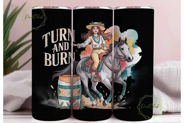 Barrel Racing Cowgirl 20oz Tumbler Wrap Sublimation PixelChick 