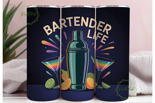Bartender Life 20oz Tumbler Wrap Sublimation PixelChick 