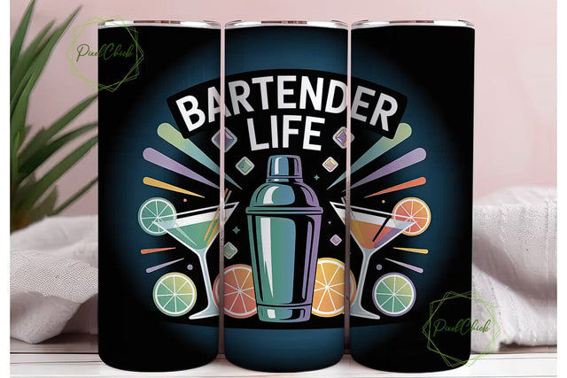 Bartender Life 20oz Tumbler Wrap Sublimation PixelChick 