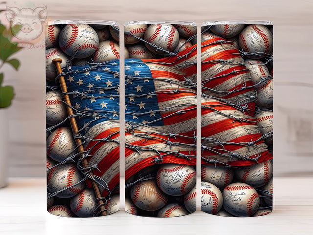 Baseball American Flag 20oz Tumbler Png, Straight & Tapered Tumbler Png, Baseball Tumbler Png, Digital Download PNG Sublimation Lara' s Designs 