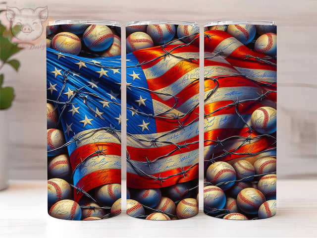 Baseball American Flag 20oz Tumbler Png, Straight & Tapered Tumbler Png, Baseball Tumbler Png, Digital Download PNG Sublimation Lara' s Designs 
