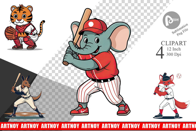 Baseball Animal Clipart Sublimation artnoy 