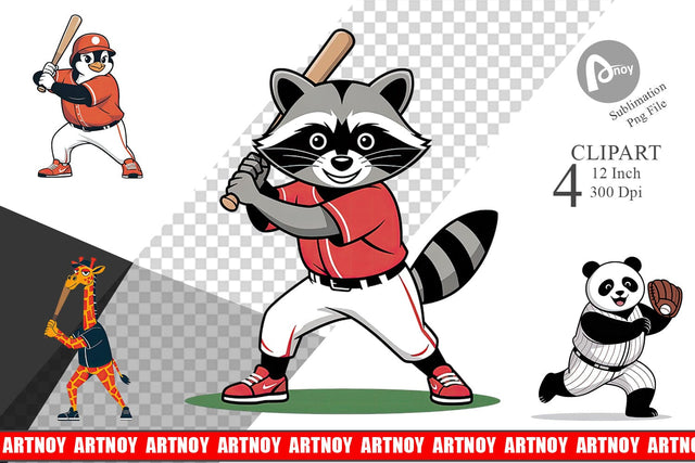 Baseball Animal Clipart Sublimation artnoy 