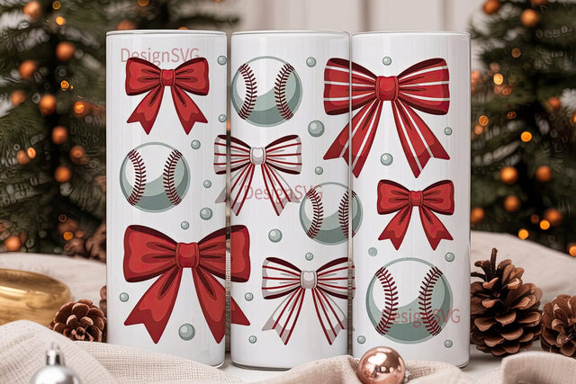 Baseball Bows 20oz Tumbler Wrap Sublimation DesignSVG 