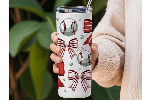 Baseball Bows 20oz Tumbler Wrap Sublimation DesignSVG 
