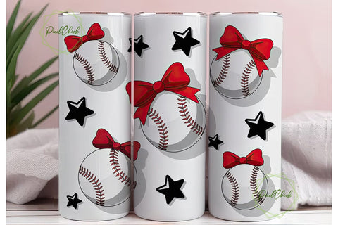 Baseball Bows 20oz Tumbler Wrap Sublimation PixelChick 