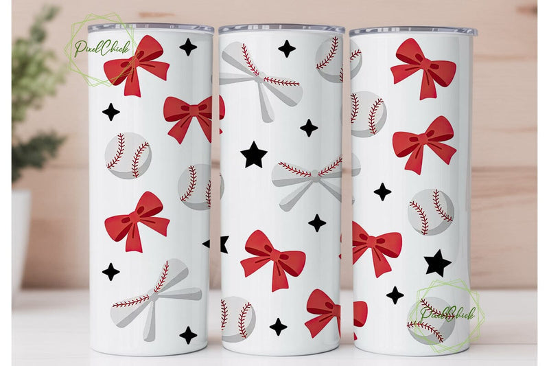 Baseball Bows 20oz Tumbler Wrap Sublimation PixelChick 