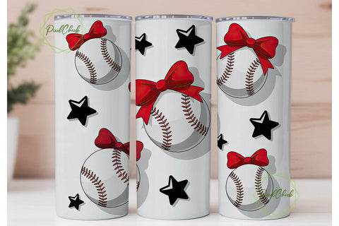 Baseball Bows 20oz Tumbler Wrap Sublimation PixelChick 
