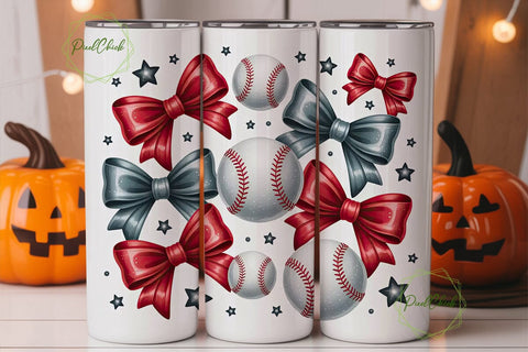 Baseball Bows 20oz Tumbler Wrap Sublimation PixelChick 